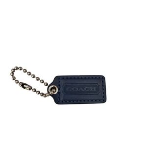 Coach Navy Blue Leather Hangtag Replacement Handbag Charm Keychain Silver Chain